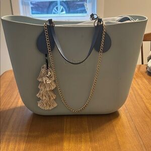 Elegant Blue Tote with Gold Chain by O Bag